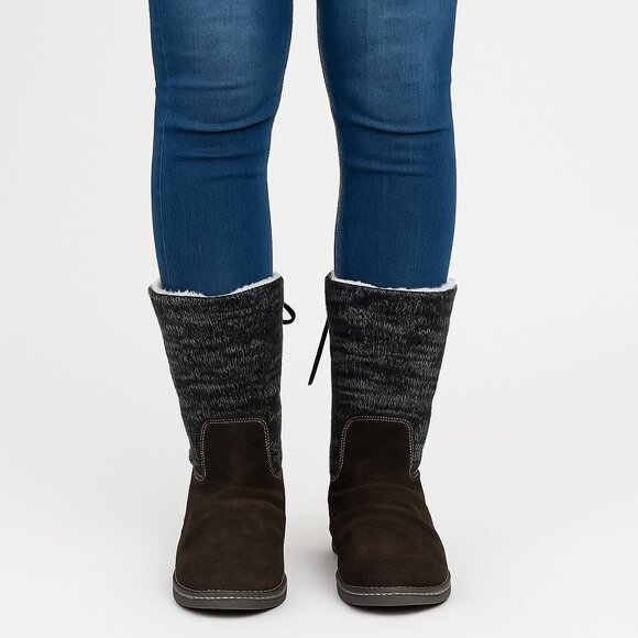 Roxy Brown Suede Knit Top Pull-On Faux Fur Lined Slouchy Boots Womens Size 11 - Picture 13 of 13